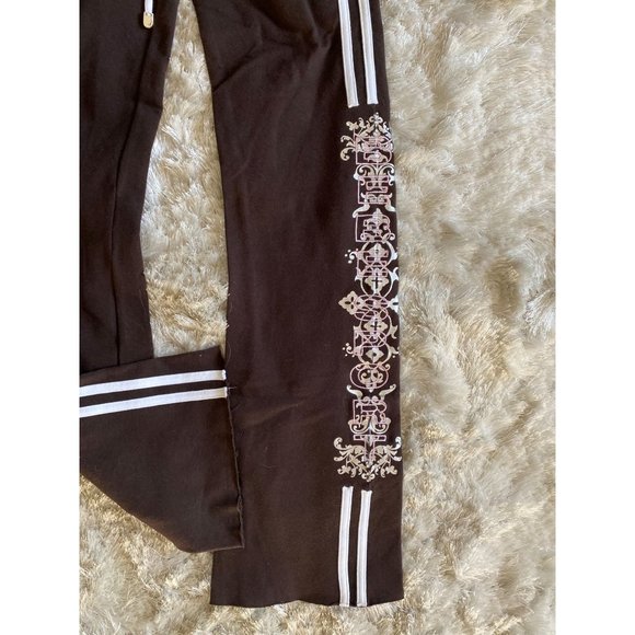 NWT BEBE SPORT chocolate brown foil floral embellished track yoga workout pants - Picture 3 of 4